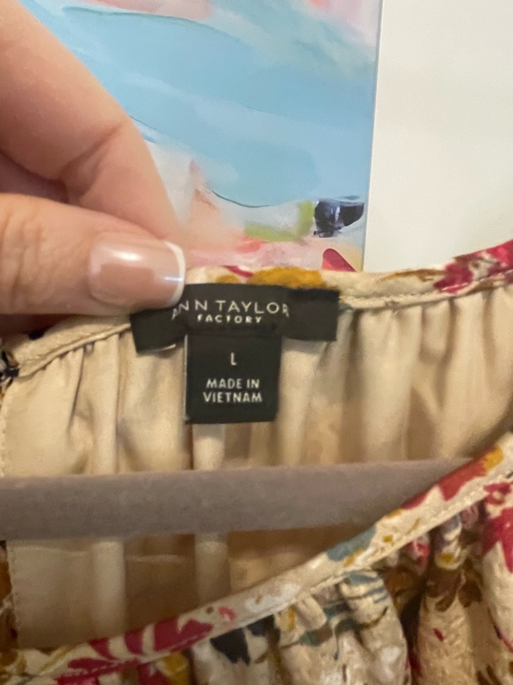 Ann Taylor Floral Elastic-Waist Midi Dress in Cream and Multicolor Large - Picture 5 of 6